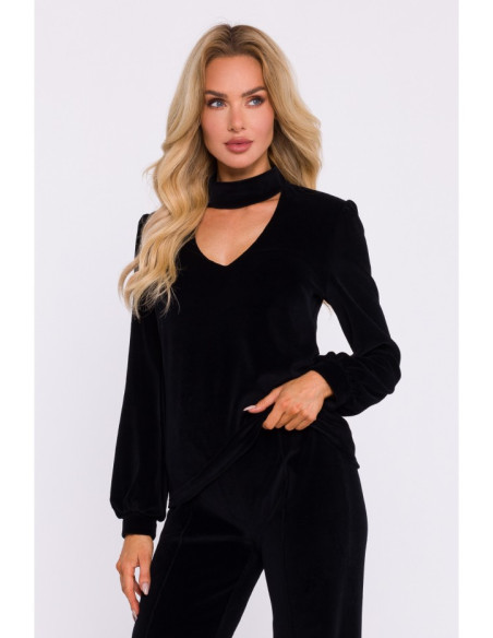 M831 Velvet halter neck top - black