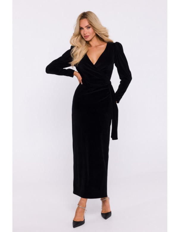 M828 Velvet deep V-neck maxi gown - black