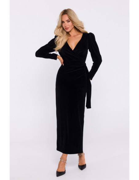 M828 Velvet deep V-neck maxi gown - black