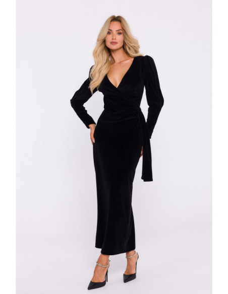 M828 Velvet deep V-neck maxi gown - black