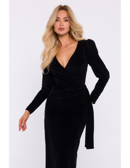 M828 Velvet deep V-neck maxi gown - black