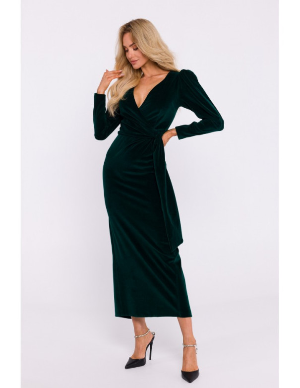 M828 Velvet deep V-neck maxi gown - green