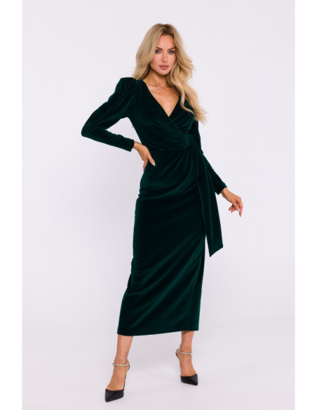 M828 Velvet deep V-neck maxi gown - green