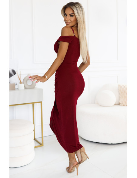  564-2 CALLIE Midi dress with open shoulders and neckline - burgundy 