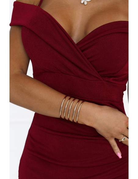  564-2 CALLIE Midi dress with open shoulders and neckline - burgundy 