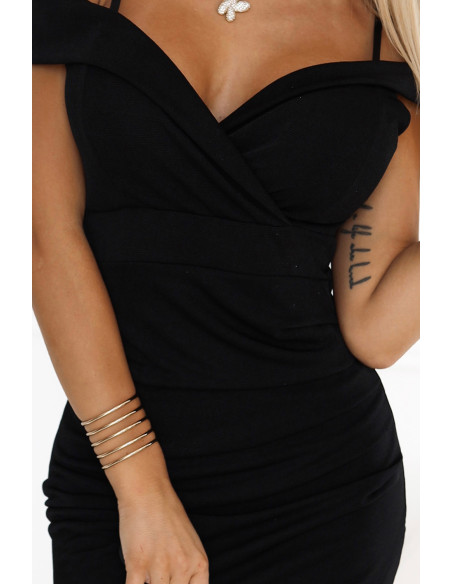  564-3 CALLIE Midi dress with open shoulders and neckline - black 