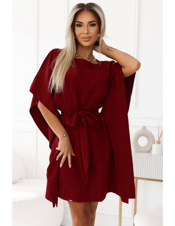  287-34 SOFIA Butterfly dress with a binding at the waist - Burgundy color 