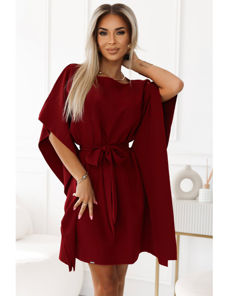  287-34 SOFIA Butterfly dress with a binding at the waist - Burgundy color 