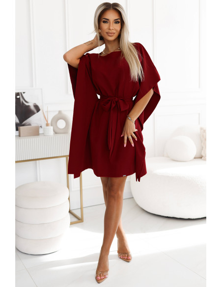  287-34 SOFIA Butterfly dress with a binding at the waist - Burgundy color 