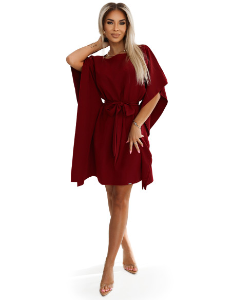  287-34 SOFIA Butterfly dress with a binding at the waist - Burgundy color 