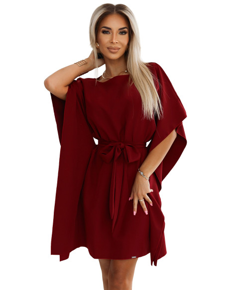  287-34 SOFIA Butterfly dress with a binding at the waist - Burgundy color 