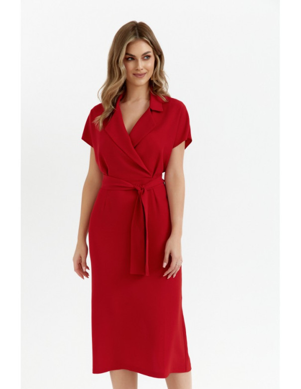 S363 Shirt dress with a tie belt - red