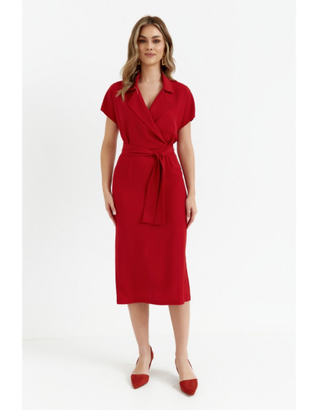 S363 Shirt dress with a tie belt - red