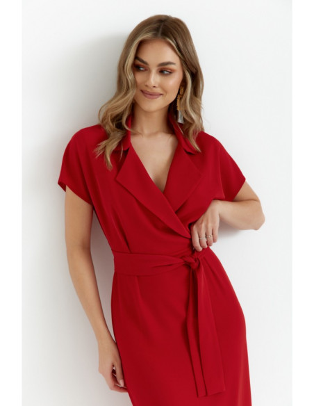 S363 Shirt dress with a tie belt - red