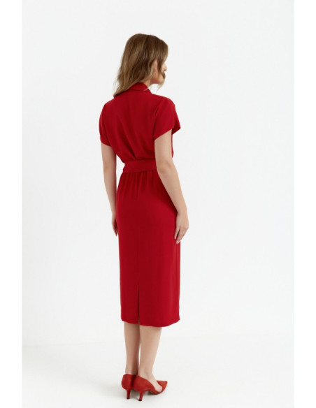 S363 Shirt dress with a tie belt - red