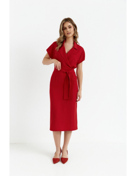 S363 Shirt dress with a tie belt - red