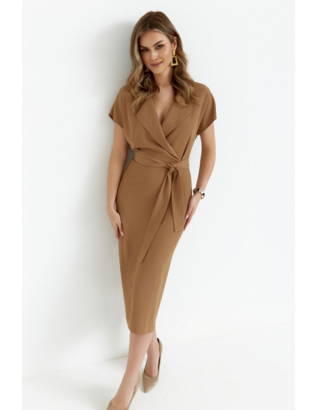 S363 Shirt dress with a tie belt - beige