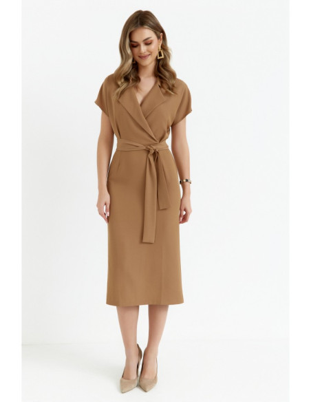 S363 Shirt dress with a tie belt - beige