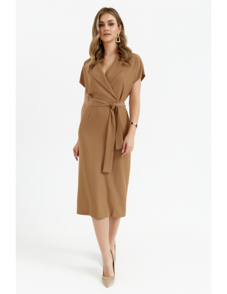 S363 Shirt dress with a tie belt - beige