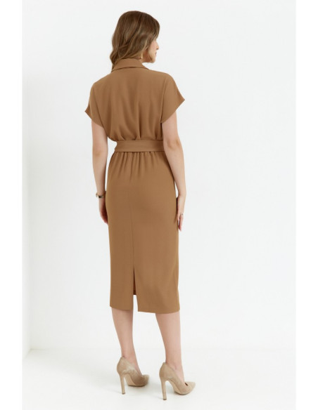 S363 Shirt dress with a tie belt - beige