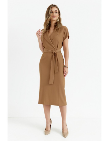 S363 Shirt dress with a tie belt - beige