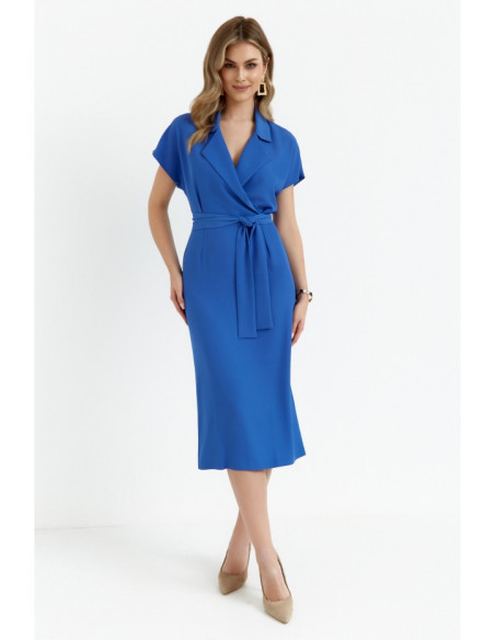 S363 Shirt dress with a tie belt - blue