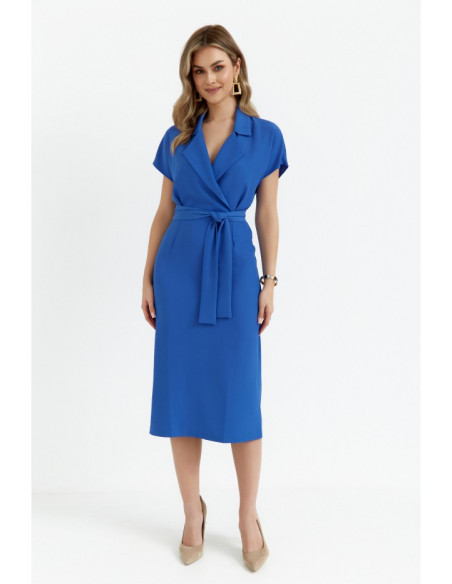 S363 Shirt dress with a tie belt - blue