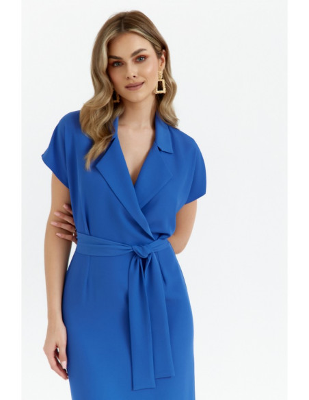 S363 Shirt dress with a tie belt - blue