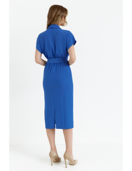 S363 Shirt dress with a tie belt - blue