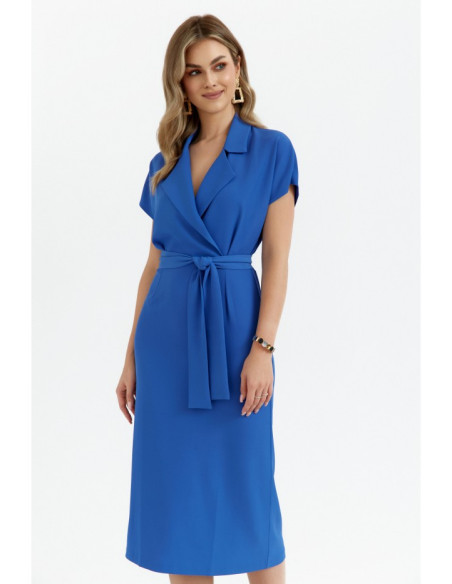 S363 Shirt dress with a tie belt - blue