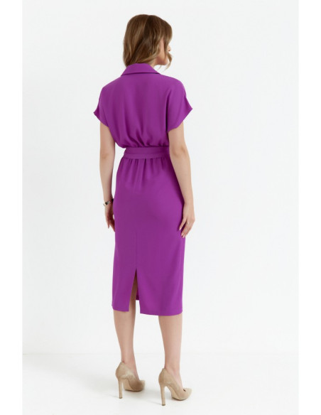 S363 Shirt dress with a tie belt - lavender