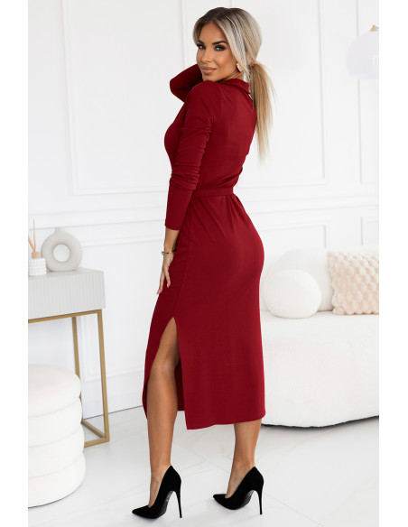  560-1 Classic midi dress with collar and tie - burgundy 