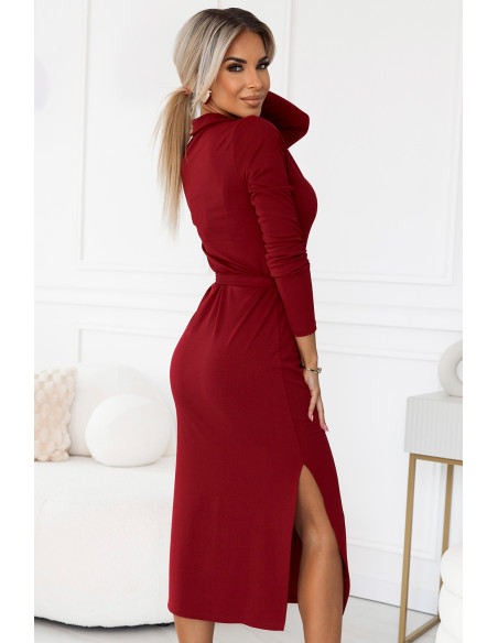  560-1 Classic midi dress with collar and tie - burgundy 