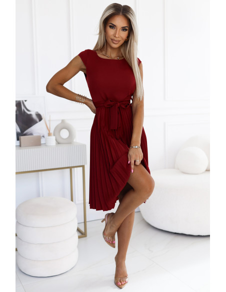  311-15 LILA Pleated dress with short sleeves - color burgundy 