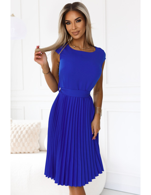  311-16 LILA Pleated dress with short sleeves - Royal Blue 