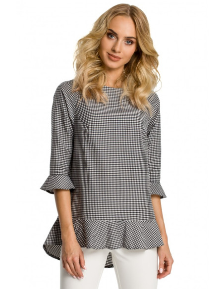 M350 Gingham blouse with frill - black