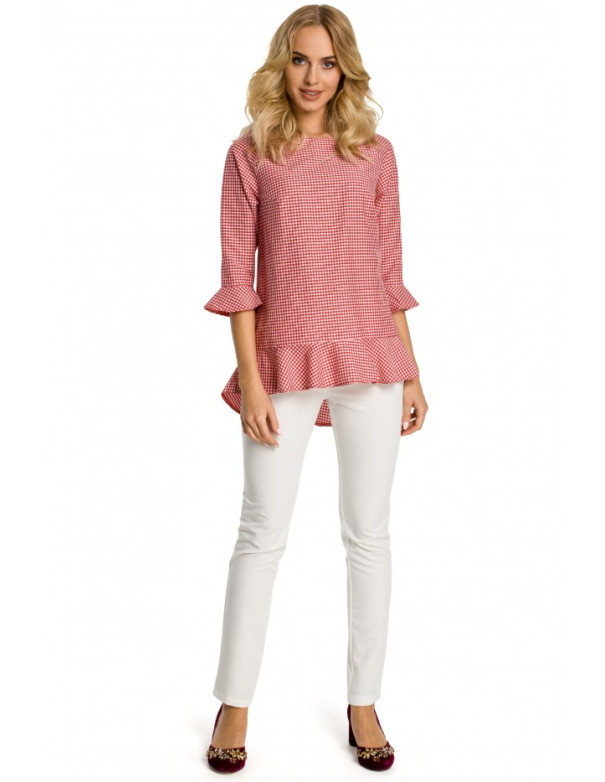 M350 Gingham blouse with frill - red