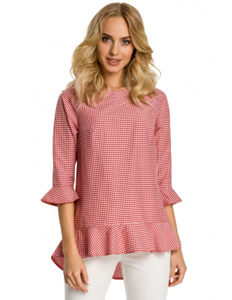 M350 Gingham blouse with frill - red