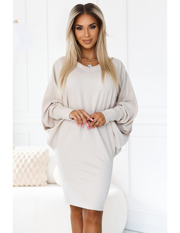  402-7 Jumper warm bat dress with cleavage - beige 