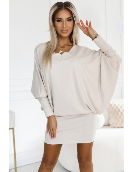  402-7 Jumper warm bat dress with cleavage - beige 