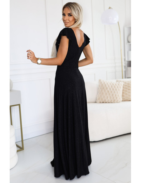  411-12 CRYSTAL long shimmering dress with a neckline - black 