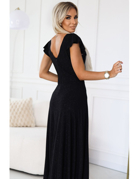  411-12 CRYSTAL long shimmering dress with a neckline - black 