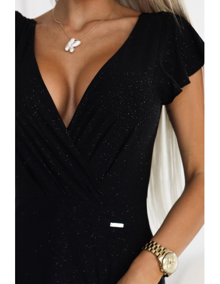  411-12 CRYSTAL long shimmering dress with a neckline - black 