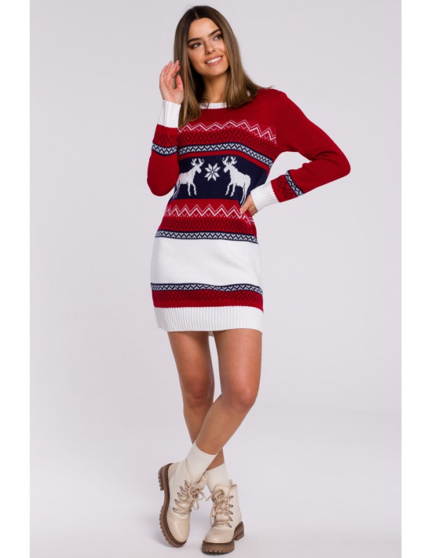 MXS03 Christmas sweater dress with two reindeer - red