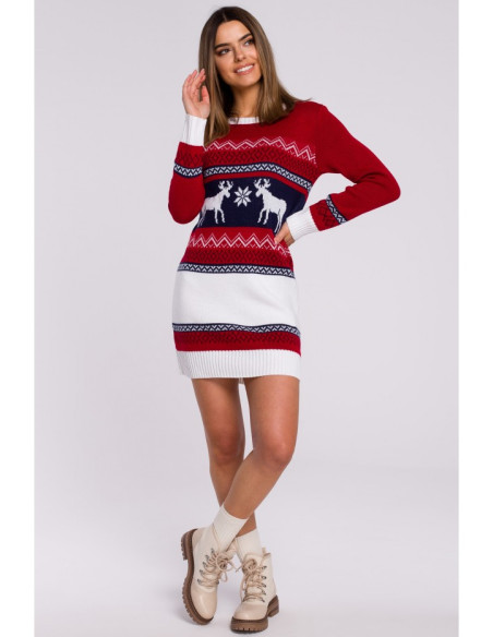 MXS03 Christmas sweater dress with two reindeer - red