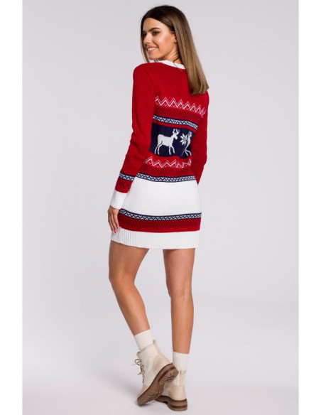 MXS03 Christmas sweater dress with two reindeer - red