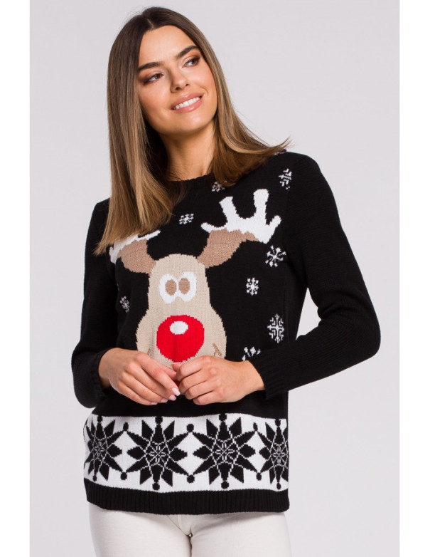 MXS04 Christmas sweater with reindeer - black