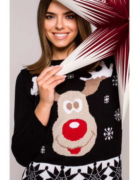 MXS04 Christmas sweater with reindeer - black