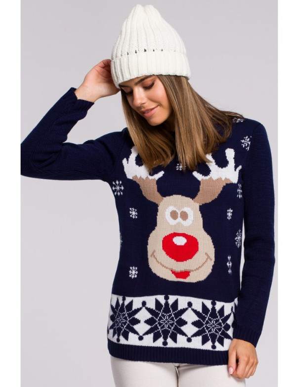 MXS04 Christmas sweater with reindeer - navy blue