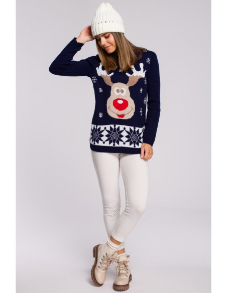 MXS04 Christmas sweater with reindeer - navy blue